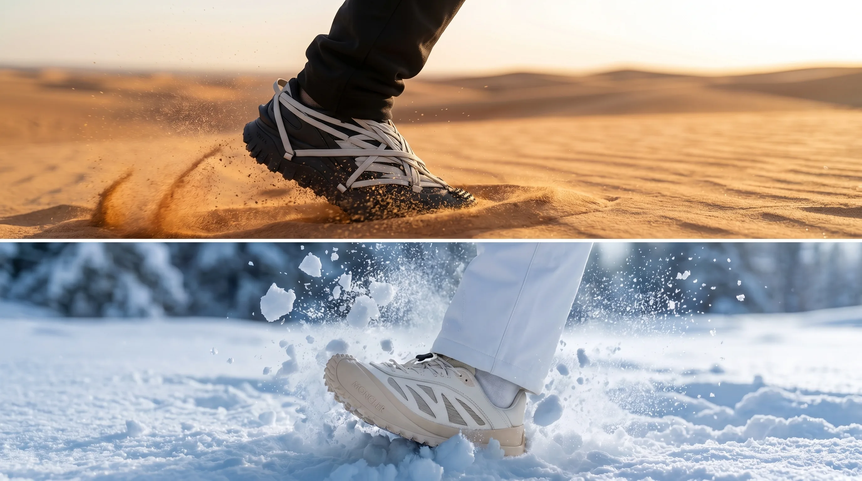 Seasonal footwear campaign moving from desert heat to winter snow