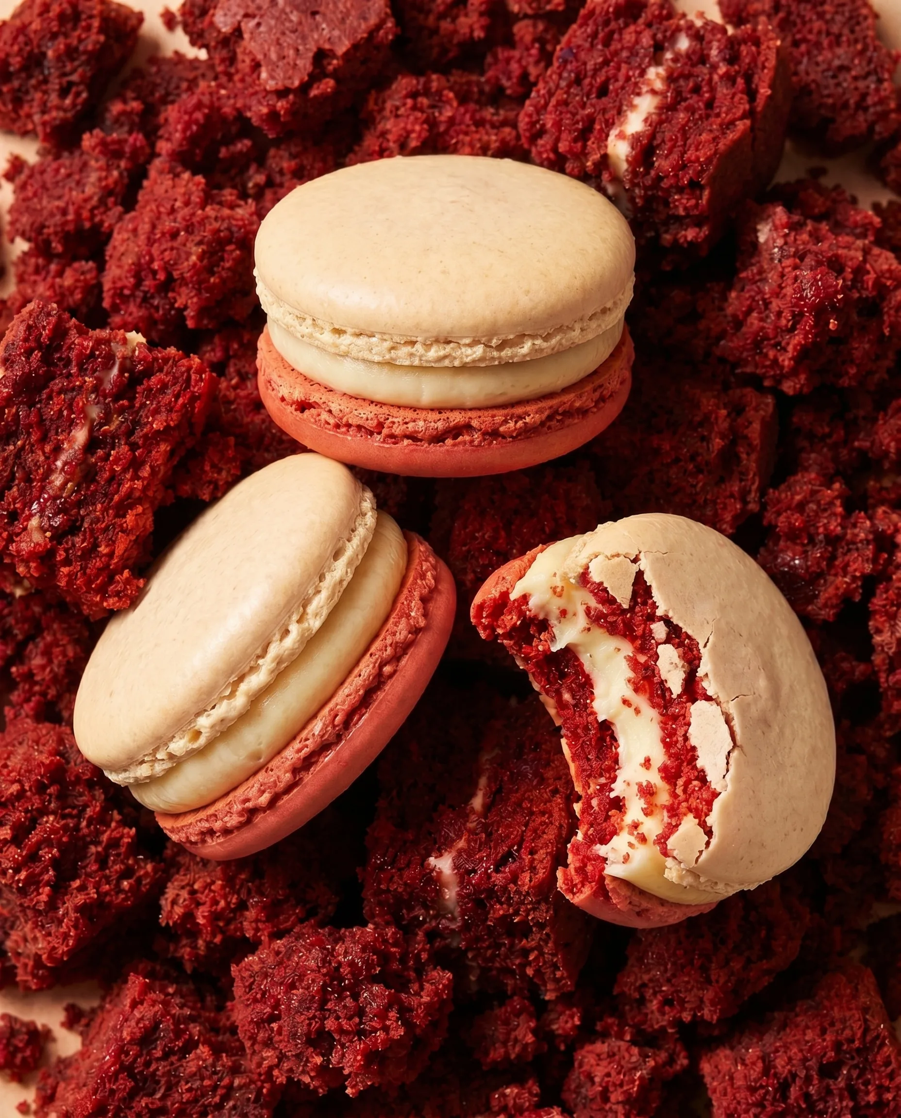 Red velvet macaron food photography