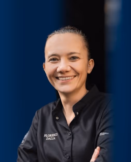 Portrait of Florence Dalia, Michelin Star Chef based in Taipei, Taiwan, featured client testimonial on MDM Media website.